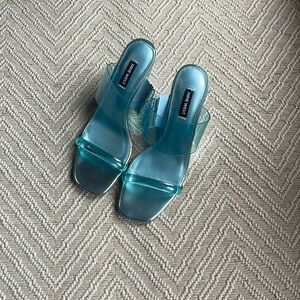 Nine West Blue Wedge Sandals 3.5 inch heel with translucent straps. Like New.